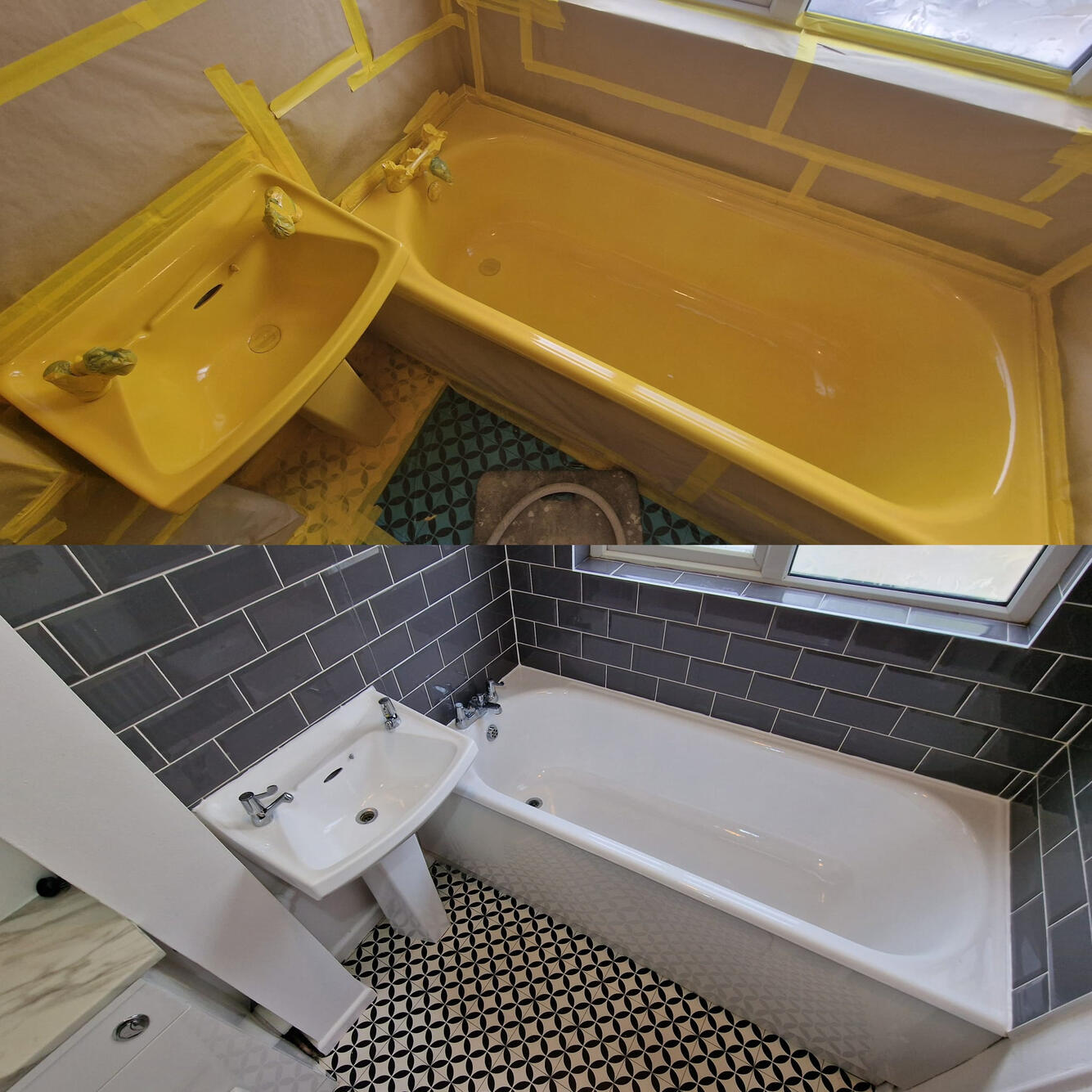 SINK AND BATH RE-ENAMELLED Before and after ceramic sink and steel bath re-enamelling in Dudley
