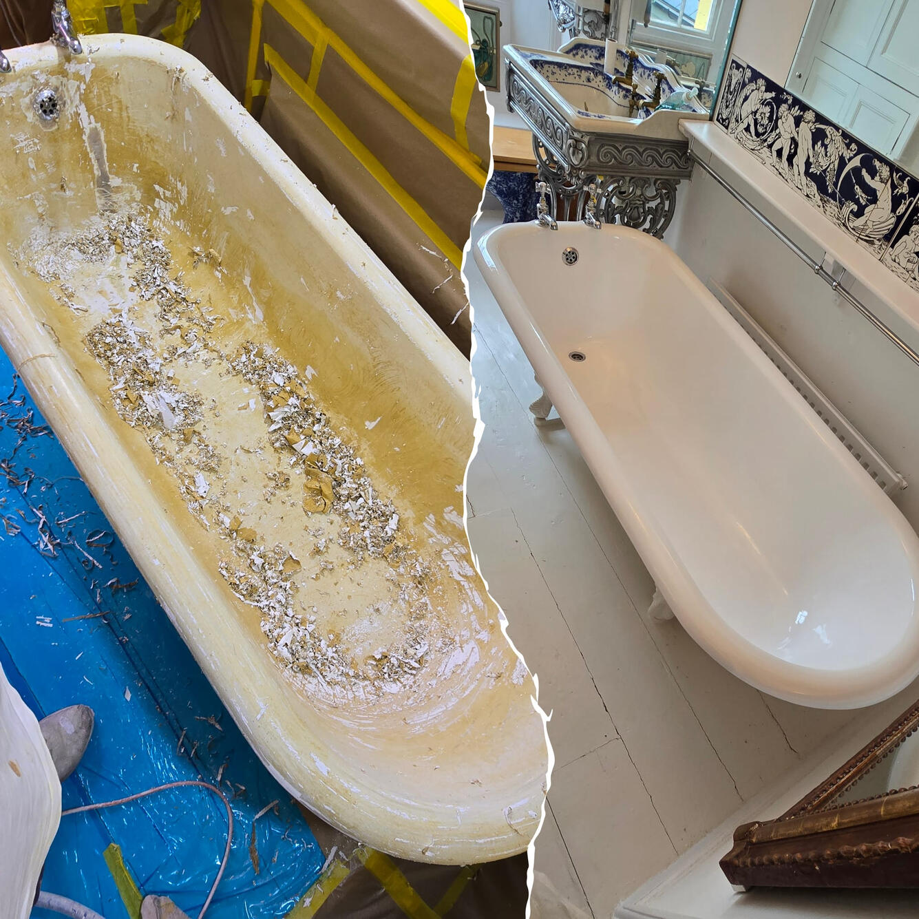 Roll top bath re-enamelled in Dudley Before and after Victorian cast iron roll top bath re-enamelling in Sedgley, Dudley