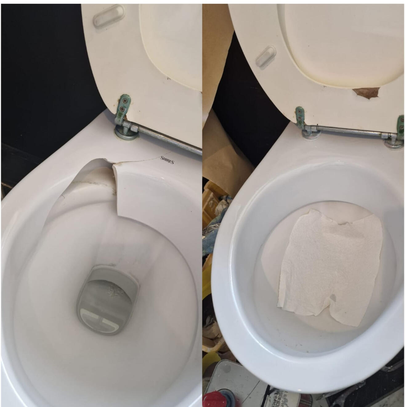 before and after pictures of a ceramic toilet crack repair before and after pictures of a ceramic toilet crack repair in a pub in the center of Dudley
