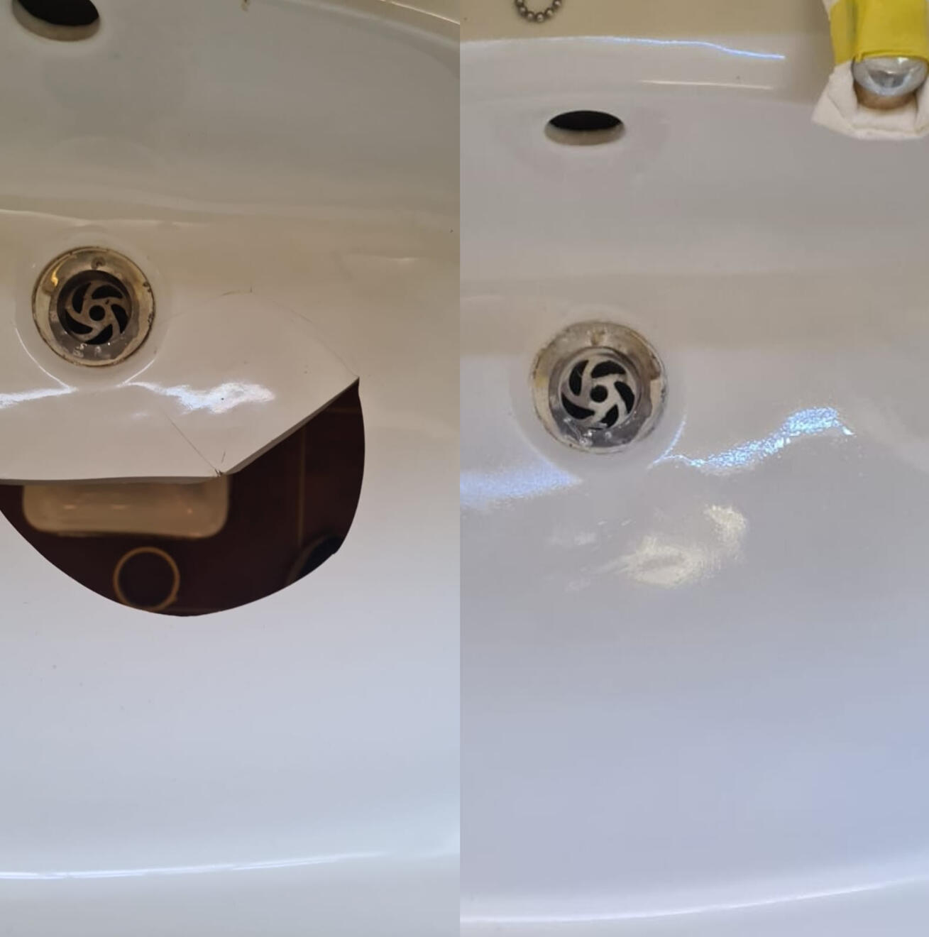 before and after pictures of a ceramic sink crack repair Before and after ceramic sink crack repair in Sedgley, Dudley